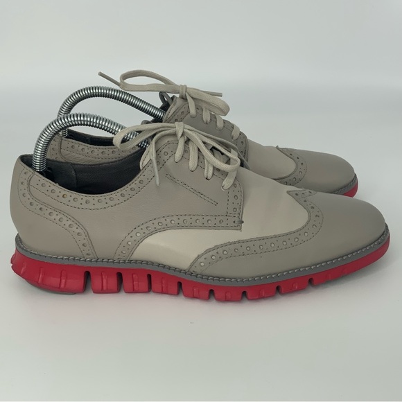 COLE Haan ZeroGrand Oxford Men Size 7.5 Gray/Red Leather Wingtip Brogue Sneakers main image 7